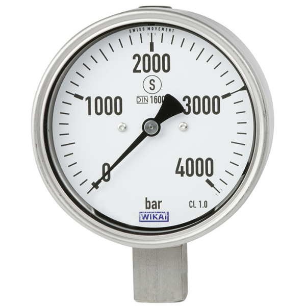 Manometr z rurką Bourdona, stal CrNi do aplikacji wysokociśnieniowych do 6000 bar Model PG23HP-P, wersja Heavy-Duty